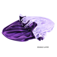 Bonet Satin Reversible Baru Lapisan Ganda Ukuran Dapat Disesuaikan Penutup Kepala untuk Tidur Malam untuk Rambut Keriting dan Lentur Warna Hitam
