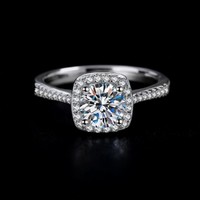 Bague de Fiançailles et de Mariage pour Femme en Argent S925 avec Moissanite GRA 1CT 3CT Taille Princesse Carrée, Vente en Gros Usine, Gravure Laser Gratuite