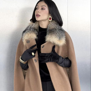 <span class=keywords><strong>Cape</strong></span> en laine avec col rabattu et doublure en fourrure de renard <span class=keywords><strong>polaire</strong></span>, nouveau manteau élégant en fourrure de renard, mode automne, manteau en vison, col en fourrure de renard - Product Image 1