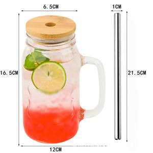 En gros DD1812 Gobelets et tasses en verre de 16oz pour café glacé, smoothies et boissons, avec pailles et couvercles, style bocaux Mason avec poignée - Product Image 6