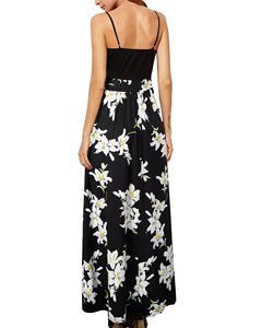 गर्मियों 2025 मैक्सी v गर्दन पुष्प प्रिंट चिफन पोशाक बैकलेस सेक्सी आकस्मिक विभाजन महिलाओं के लिए लंबी पोशाक - Product Image 4