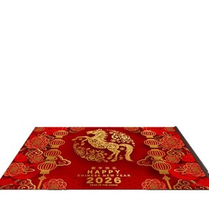 Alfombra de Entrada Roja de Goma con Diseño Tradicional para el Año Nuevo Chino 2026, Año del Caballo, Forma Rectangular - Product Image 2
