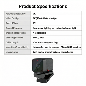 <span class=keywords><strong>Webcam</strong></span> JWC038 4K à résolution claire avec correction automatique de la lumière et capteur Sony pour PC, streaming en <span class=keywords><strong>direct</strong></span>, cours en ligne, vidéo - Product Image 4