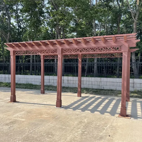 Bahan PU Pergola luar ruangan berserat kayu bahan canggih seperti kayu alami tidak ada pemeliharaan selama bertahun-tahun