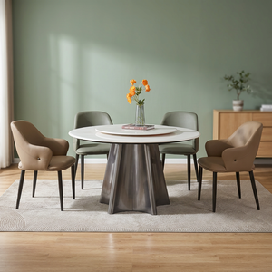 Ensemble de table à manger ronde moderne en marbre avec pieds en métal, design rotatif pour sièges, meubles de maison - Product Image 4