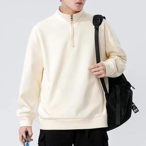 Sweat-shirt et <span class=keywords><strong>pull</strong></span> à capuche pour homme, col zippé, coupe ample, décontracté, uni, blanc, style américain, printemps-automne, avec logo personnalisé, vente en gros - Product Image 2