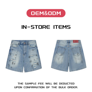 Pantalones Cortos <span class=keywords><strong>de</strong></span> Mezclilla Desgastados Estilo Americano para <span class=keywords><strong>Hombre</strong></span>, Corte Recto Holgado, Casual, Lavado, Estilo Urbano, Verano 2026 - Product Image 2