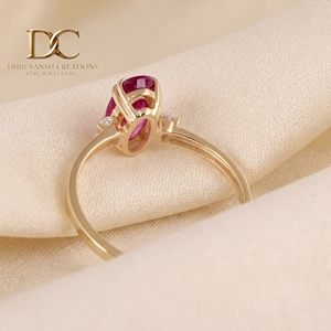แหวนทองคำแท้ 14KT งานแฮนด์เมดใหม่ ประดับเพชรเลี้ยงในห้องปฏิบัติการและทัวร์มาลีนสีชมพูร้อนแรง สำหรับเครื่องประดับสั่งทำพิเศษสำหรับผู้หญิง - Product Image 6