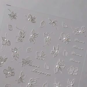 Autocollants pour ongles 5D, fleurs et papillons blancs, autocollants pour ongles scintillants avec perles, autocollants pour ongles blancs scintillants auto-adhésifs - Product Image 6