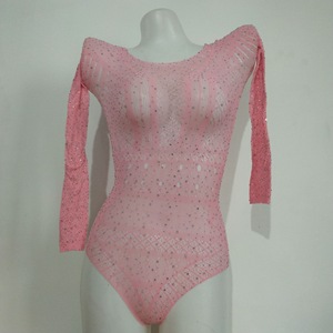 Femmes érotique maille haut body strass <span class=keywords><strong>bijoux</strong></span> Sexy brillant à manches longues résille une pièce combinaison taille libre Lingerie - Product Image 6