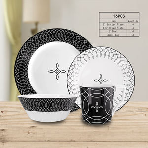 Ensemble d'assiettes de vaisselle noire en céramique de luxe en porcelaine fine pour mariages fêtes anniversaires location de vaisselle ensembles de dîner - Product Image 1