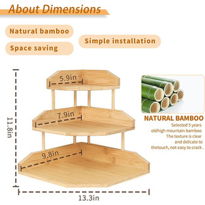 Three Tier <b>Corner</b> Shelf Wooden <b>Standing</b> Multipurpose Storage Rack For Bathroom Kitchen Desktop Organization - Product Image 3