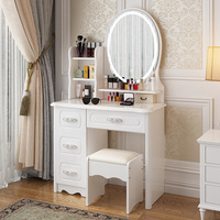 2025 Coiffeuse minimaliste moderne avec miroir éclairé par LED Tiroirs à panneaux en bois Design flottant mural pour vanité de chambre à coucher