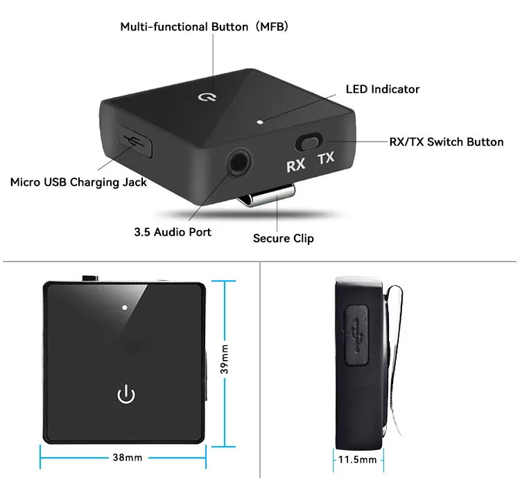 2 in 1 ricevitore trasmettitore Bluetooth V5.2 adattatore per adattatore Audio AUX per TV/auto/PC/lettore MP3 coppie 2 dispositivi contemporaneamente