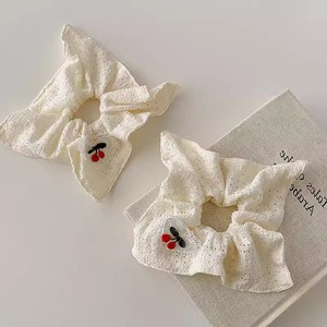 Cravate de cheveux en dentelle, cerise, grand carré blanc, en forme de coeur, bande de tissu pour gros intestin, nœud, queue de cheval douce pour fille.