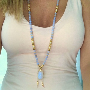 Usine en gros à la main en dentelle bleue naturelle agate pierre perles populaire collier cristal gemme pierre chaîne femmes bijoux - Product Image 5