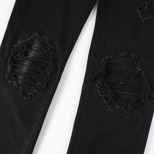 Jeans da <span class=keywords><strong>Uomo</strong></span> di Alta Qualità Firmati <span class=keywords><strong>Slim</strong></span> <span class=keywords><strong>Fit</strong></span> con Graffi e Strappi Toppa Nera Stile Vintage Hip Hop all'Ingrosso - Product Image 4