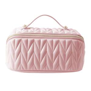 Sacchetto cosmetico per viaggi d'affari per il trucco rosa PU borsa Organizer per la conservazione dell'hotel per viaggi d'affari - Product Image 2