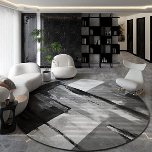 Modern Round Area Rug Minimalist Lines Washable Living Room Study Floor Mat <b>Crystal</b> Velvet Spring 2026 - Product Image 2