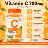 Vitamine C pour adultes en gommes 700 mg, 60 pièces, vente en gros |   Complément alimentaire au collagène saveur orange pour soutenir l'immunité et la densité osseuse