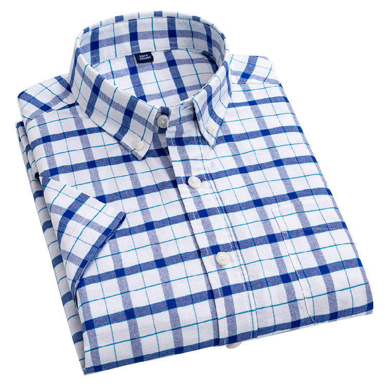 Мужская Повседневная рубашка из ткани Оксфорд, свободная клетчатая футболка с короткими рукавами и квадратным вырезом, лето 2020