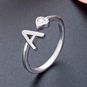 Wholesale 925 Sterling Silver Zircon Pave Setting <strong>Initial</strong> Alphabet <strong>Ring</strong> <strong>with</strong> Rhodium Plating for Women Parties - Product Image 2
