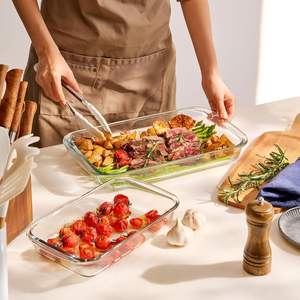 Meilleures ventes : Ustensiles de cuisson en verre borosilicate résistant à la chaleur, compatibles micro-ondes, plats de cuisson rectangulaires et ovales, assiettes à dîner, plats à poisson, OEM - Product Image 2