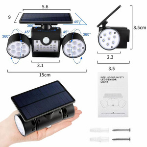 Poplor Solar Wall Lamp 15W Dual Head <b>LED</b> Outdoor <b>Light</b> <b>With</b> <b>Motion</b> <b>Sensor</b> For Garden Fence Lighting - Product Image 3