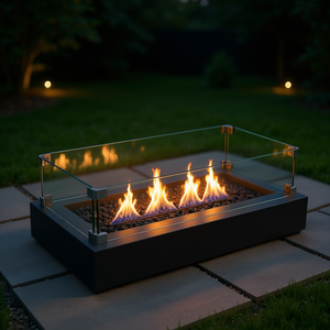 Paravento in vetro per bracieri, schermo antiscintilla moderno autoportante per esterni, protezione per fuochi da esterno - Product Image 2