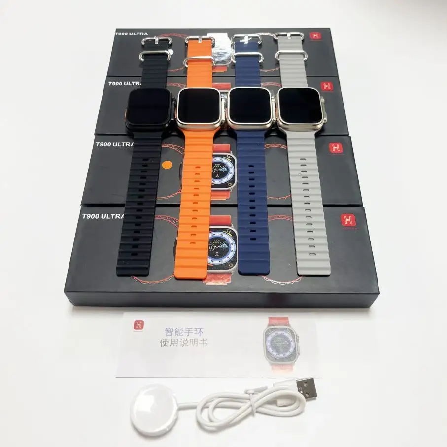 Most Popular T900Ultra Smartwatch Sports Tracker Watch Customized Logo Package Straps Reloj inteligente T900 Ultra
