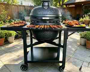 Barbecue Kamado TOPQ 25 pouces, fumoir en céramique haut de gamme avec accessoires pour bois et charbon, grand four tandoor d'extérieur avec table TQ0025, grande capacité - Product Image 3
