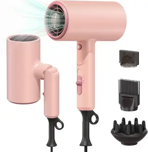 Travel Hair Dryer With Folding Handle Quick Drying And Hot/Cold Buttons 3 Temperatures And Speeds