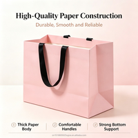 Bolsa de Papel Rosa de Lujo con Asa de Listón Negro, Superficie Mate, Logotipo Personalizado para Regalos de Cumpleaños, Fiestas, Compras y Venta al por Menor