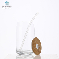Ensemble de 4 gobelets en verre avec couvercles en bambou et pailles en verre |   Gobelets réutilisables pour café glacé et boissons froides