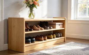 Modern Solid Wood <b>Shoe</b> Rack With 3 Shelves Scandinavian Style Entryway <b>Bench</b> For Home Storage - Product Image 4
