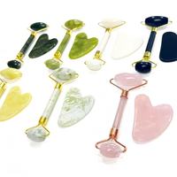 Rouleau Facial en Jade Naturel et Gua Sha – Ensemble de Rouleaux de Massage Visage en Pierres Précieuses Multiples, Outil de Soin de la Peau en Forme de Cœur – Vente en Gros