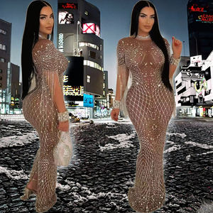 Vestido Largo de Organza con Cintura Imperio, Estilo Club, Encaje, Cuentas, Lentejuelas, Espalda Descubierta y Abertura en la Cadera para Mujer, Color Morado Tortuga - Product Image 2