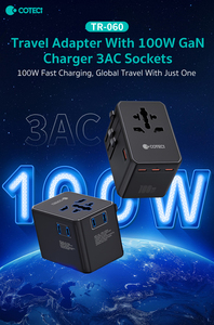 Adattatore da Viaggio COTECi GaN 100W PD Caricatore Rapido USB-<span class=keywords><strong>A</strong></span> e Tipo <span class=keywords><strong>C</strong></span> Internazionale Tutto in Uno 3 Prese AC Adattatore Universale da Viaggio - Product Image 2
