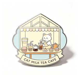 เข็มกลัดเคลือบลายคาเฟ่นมแมวน่ารัก ของตกแต่งร้านเครื่องดื่ม ของขวัญ - Product Image 1