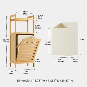 Armoire <span class=keywords><strong>à</strong></span> <span class=keywords><strong>linge</strong></span> inclinable en bambou personnalisable, 39 pouces de haut, <span class=keywords><strong>tour</strong></span> de rangement pour vêtements avec doublure amovible - Product Image 3