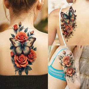 Tatouages temporaires de fleurs de rose pour femmes, filles et adultes – Autocollants de tatouage réalistes de pivoines et de fleurs, attrape-rêves colorés, en vrac, pour la moitié du bras - Product Image 5