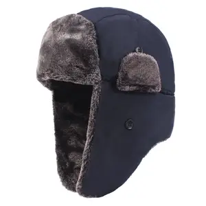 2023 قوانغتشو الروسية نمط مضحك الشتاء الجلود قبعة الصياد الدافئة للرجال مخصص شعار رجل الشتاء قبعة مع الفراء بالجملة