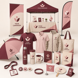 Kit de Marchandises pour Activités Communautaires avec Tente Promotionnelle, Mini Drapeaux, Éventails, Bracelets, Badges, Vêtements et Sacs, Tente d'Exposition - Product Image 1