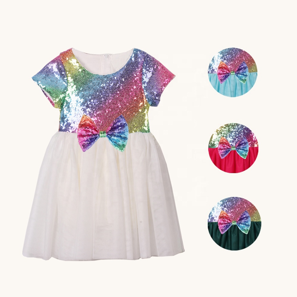 Цветочное свадебное платье для девочек, Радужное платье-пачка с блестками для малышей, детское платье для особых случаев, блестящее праздничное платье подружки невесты с бантом