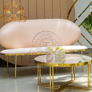 Bride and Groom <b>Gold</b> Lover Seater Stainless Steel Royal White Velvet Wedding <b>Sofa</b> - Product Image 6