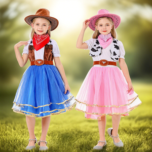 New Carnival Halloween Girls Costume Western Rodeo <strong>Dress</strong> up Kids <strong>Cowgirl</strong> Costume <strong>Dress</strong> with Hat - Product Image 1