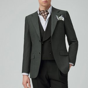 เสื้อสูทผู้ชายสุดหรูสั่งตัดพิเศษ 100% ผ้าขนสัตว์ลาย <span class=keywords><strong>Prince</strong></span> of Wales สีเขียวเข้ม สามารถจับคู่กับชุดสูทสไตล์ใดก็ได้ - Product Image 1