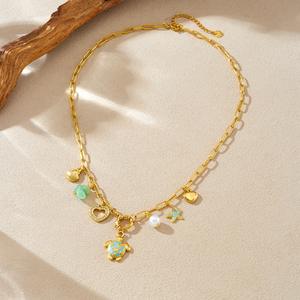 Collana con Ciondolo Tartaruga Marina Boho, Placcata in Oro 18k, Acciaio Inossidabile Antiossidante, Ipoallergenica, Gioielli Stile Spiaggia - Product Image 4