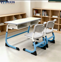 Bureau double pour étudiants, mobilier de classe en métal, finition bois, hauteur réglable, type C, bureaux scolaires durables pour l'école primaire