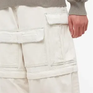 Custom Beige Oversized Zip Up Cargo Pants Zip Off At The Knees Multiple Pockets Short Pants Custom Baggy Cargo Pants For Men